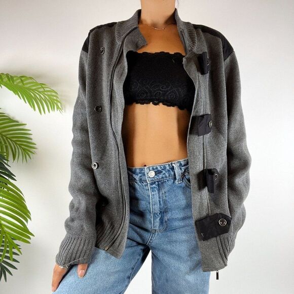 Vintage Y2K Gray Indie Grunge Steampunk Military Style Sweater Jacket / Size: S - Picture 2 of 5